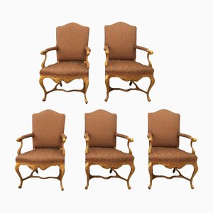 Venetian Rococo Carved Giltwood Armchairs, Set of 5