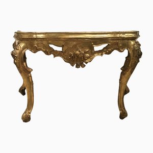 Venezianischer Konsolentisch aus vergoldetem Holz mit Onyx Marmorplatte, 1725