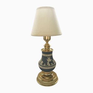 Hollywood Regency Wedgwood Pale Blue Porcelain and Brass Table Lamp, 1970