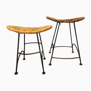 Set de Tabourets en Fer Bruni et Raphia de Tom Dixon, 1980s