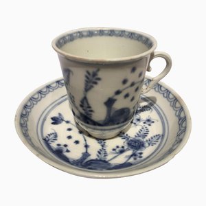 Mid-19th Century Porcelain Cup with Dish in White and Blue, Vienna