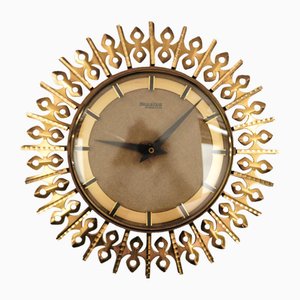 Mid-Century Modern Sunburst Wanduhr aus Messing von Trichter, Deutschland, 1950er