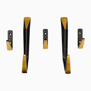 Mid-Century Modern Solid Brass Wall Hooks, Austria, 1950s, Set of 5