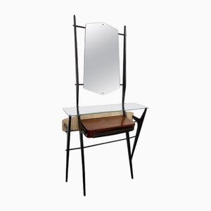 Lacquered Wood Dressing Table with Glass Top and Mirror, 1950s