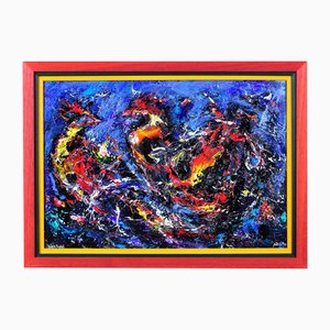 David Wilde, Combat de Coqs, Acrylique Impasto, 1960s