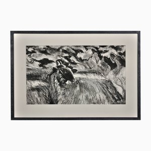 Susan Pomery Wilks, Flock of Sheep, Wales, Large Pastel & Charcoal Artwork, 1990s, Framed