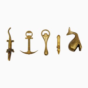 Mid-Century Modern Massive Brass Bottle Opener Set, Austria, 1950s, Set of 5