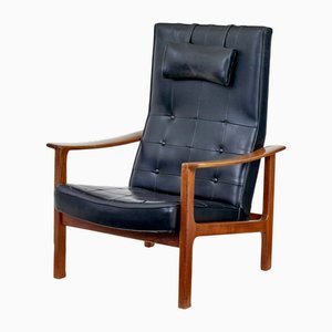 Mid-Century Scandinavian Modern Teak Reclining Leather Armchair, 1960