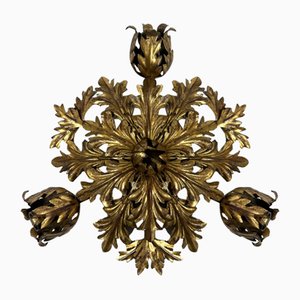 Italian Floral Ceiling Light in Gilt Toleware from Banci Firenze, 1960s