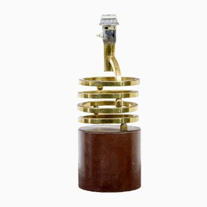 Mid-Century Brass and Leather Oscillating Table Lamp, 1960