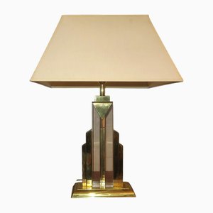 Hollywood Regency Boho Wolkenkratzer Tischlampe aus Messing & Acrylglas, 1970er