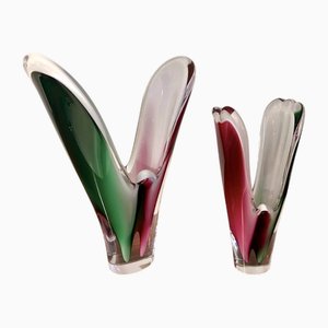 Crystal Coquille Vases by Paul Kedelv for Flygsfors, 1950s, Set of 2