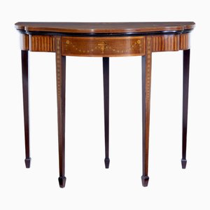 Tavolo da gioco Sheraton Revival in mogano intarsiato, XIX secolo, 1880