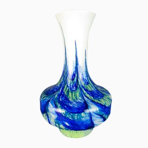 Italian Modern White, Green and Blue Sommerso Glass Vase, 1980s
