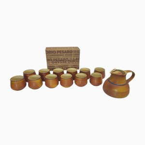 Set da vino in ceramica di Franco Bucci per Laboratorio Pesaro, anni '70, set di 13