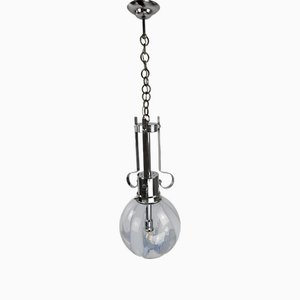 Lampe à Suspension en Verre et Chrome, Italie, 1970s