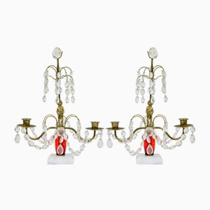 Candelabros Mid-Century de vidrio tallado y mármol, 1960. Juego de 2