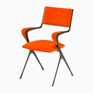 Silla de comedor Vienna Carver vintage de terciopelo naranja de Tom Faulkner, años 2010