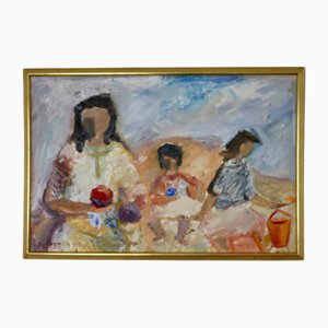 Stig Thiderman, Beach, 1960s, Large Oil on Panel, Framed