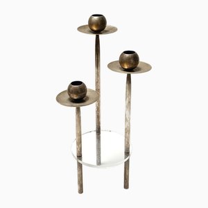 Chandelier Postmoderne en Laiton Plaqué Argent et Verre Acrylique par Mesa, Italie, 1970s