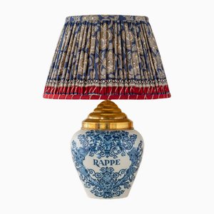 Lampe à Tabac Vintage en Verre de Delft avec Abat-Jour Sari en Soie
