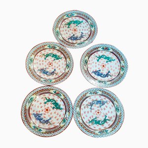 Chinese Hand-Decorated Plates, 1930s, Set of 5