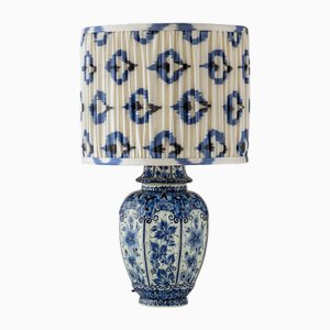 Lampe de Bureau Regina Delft Bleue avec Abat-Jour Ikat en Soie (1960-1970)