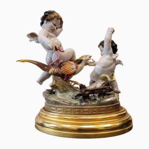 20th Century Angels with Pheasant Sculpture in Algora Porcelain, Madrid, Spain