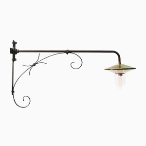 French Green Enamel Cast Iron Street Wall Light