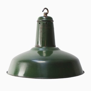 Lampe à Suspension Industrielle Vintage en Émail Vert Foncé, France