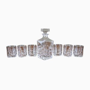 Whiskey Lowball Glasses and Decanter from RCR Cristalleria Italiana, Set of 7