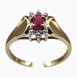 Vintage Ruby Gold Ring with Diamonds, 1946