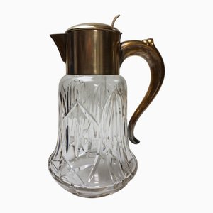 Large Vintage Gilded Cut Crystal Glass Pitcher with Ice Insert, 1930s