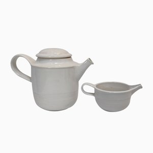 Weiße Keramik Teekanne & Milchkanne von F. Bucci, 1970er, 2er Set