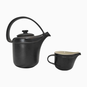 Teiera e lattiera in ceramica nera di F. Bucci per Laboratorio Pesaro, anni '70, set di 2
