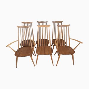Vintage Esszimmerstühle & Carver Chairs aus Hellem Ulmenholz von Ercol Goldsmith, 6 . Set