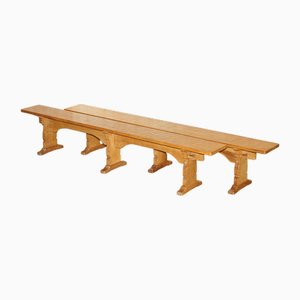 Set of Vintage Adzed Dining Room Benches by Robert Mouseman Thompson, 1960s