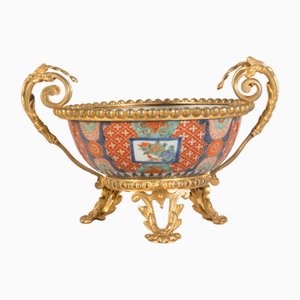 Chinese or Japanese Imari Porcelain Bowl with Gilded Mounts, 19th Century