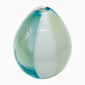 Vase in Gradient Teal, White and Green Murano Glass attributed to Salviati, Italy, 1970s