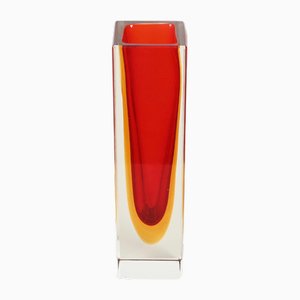 Vase Sommerso en Verre de Murano Rouge et Jaune attribué à Flavio Poli, Italie, 1960s