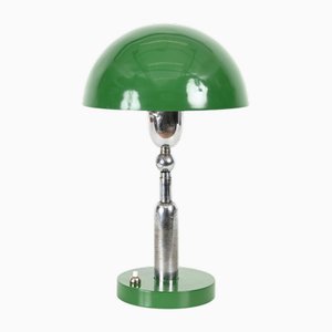 Bauhaus Adjustable Green Table Lamp in Chrome and Enameled Metal, Italy, 1940s
