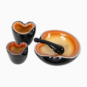 Orange Murano Glas Aschenbecher von Erco, Italien, 1970er, 3er Set