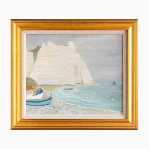 Andrée Saunier, Fischer in Étretat, Ölgemälde auf Leinwand, Mitte des 20. Jahrhunderts