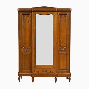 Antique Art Nouveau Wardrobe in Oak, 1900