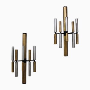 Wandleuchten aus Messing & Aluminiumrohren von Stilnovo, 1950er, 2er Set