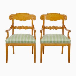 Set of Early 20th Swedish Carved Birch Armchairs, 1920s