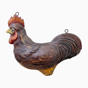 Vetrina da negozio di galli in legno intagliato, Francia, metà XIX secolo