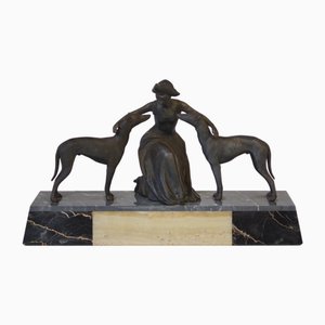 Escultura Art Déco, años 30, hierro forjado con base de ónice