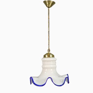 Lampada a sospensione in vetro di Murano opalino e blu, anni '70