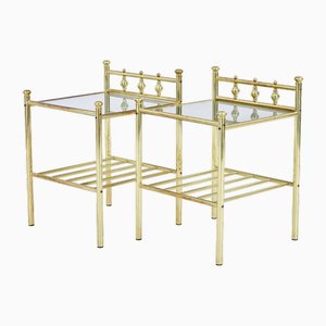 Tavolini della metà del XX secolo in ottone e vetro, anni '70, set di 2